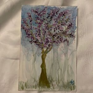 Unframed Original Watercolour Painting of Blooming Tree w Female Form Tree